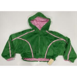 JAYLEY Green and Pink Faux Fur and Eco Leather Reversible Bomber Jacket S/M